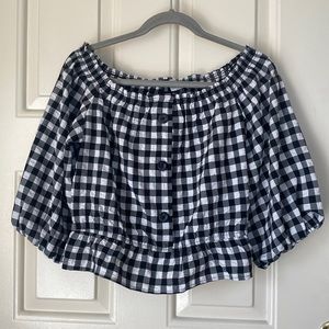 H&M Divided Checkered Off The Shoulder Puff Sleeve Top